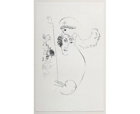 Chagall, Marc. 1887 Witebsk - 1985 Paul de VenceSelbst mit Bella an der Staffelei (Der Geburtstag/ The birthday), Siebdruck n