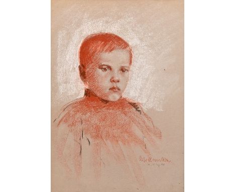 Wollanke, EllyKnabenbildnis. Rötelzeichnung/ Kreide/ Kohle, sgin., dat. "14.-15. Dez(ember) 1910", 58,5 x 44,5 cm, hinter Ble