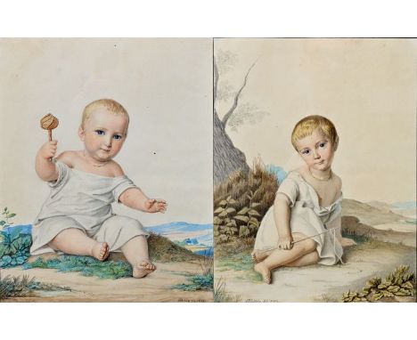 Hennig, Gustav Adolph. 1797 Dresden-1869 LeipzigZwei Kinderbildnisse. Bleistiftzeichnungen, aquarelliert, jeweils sign. und d