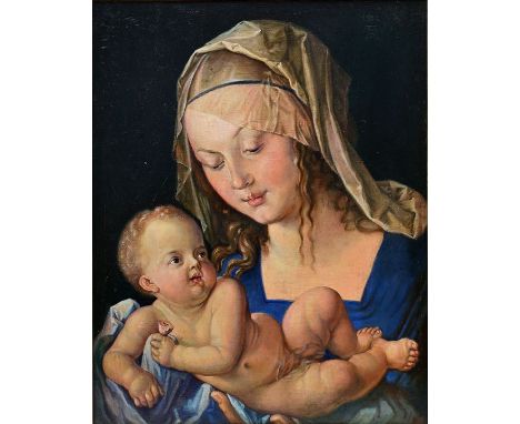 Mauff, Richard (1877 Dresden - 1945 ebenda)"Maria mit der Birnenschnitte". Kopie nach Albrecht Dürer. Öl auf Malpappe, 1945. 