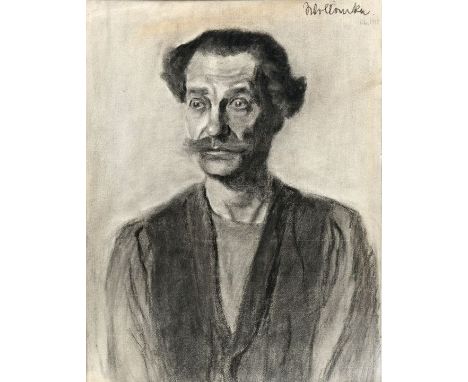 Wollanke, EllyHerrenportrait. 1909. Kohlezeichnung/ Bütten, sign., dat., 62 x 47 cm. Hinter Blende. Portrait of a man, charco