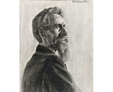Wollanke, EllyBildnis eines Herrn/ Profil. Kohlezeichnung/ Bütten, sign, dat. 1908, 62 x 47,5 cm, hinter Blende. Portrait of 