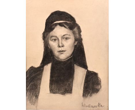 Wollanke, EllyBildnis einer Frau in Schwesterntracht. Kohlezeichnung/ Bütten, sign., dat. 1910, 58 x 43 cm, hinter Blende. Po
