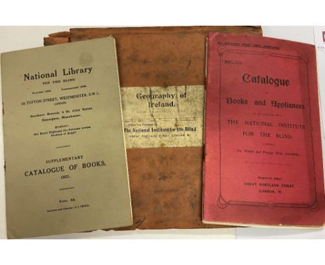 National Institute for the Blind: Geography of Ireland, 4to L. n.d. c. 1900, entirely in braille, ptd. wrappers; also Catalog