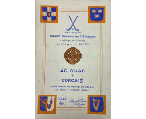 1952 All-Ireland Hurling Final

G.A.A. Programme 1952, Craobh Iomana na hEireann i bPairc an Chrocaigh 7.9.1952, Dublin V. Co