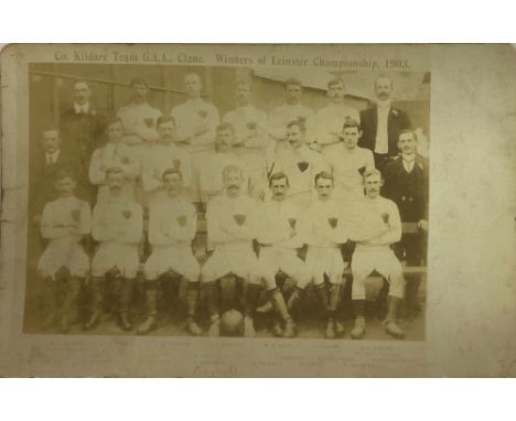 G.A.A.: Postcard, Football 1903, Co. Kildare, a real Photographic Group / Team Postcard of "Co. Kildare G.A.A. Team Clane - W