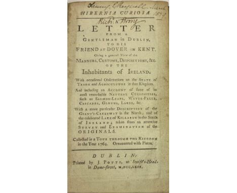 [Bush (J.)] Hibernia Curiosa - A Letter from a Gentleman in Dublin to his Friend at Dover in Kent ... Manners, Customs Dispos