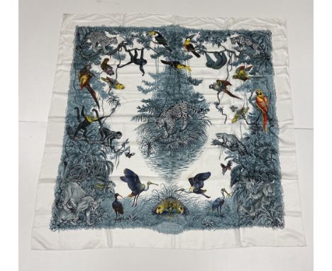 A large and attractive "Hermes" Scarf, "Equateur" pattern with central leopard surrounded by border with other exotic animals