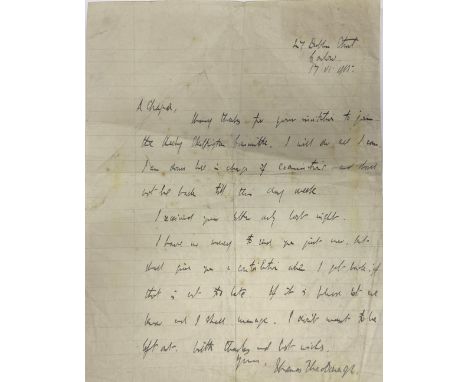 Manuscript Letter by 1916 Proclamation Signatory MacDonagh (Thomas) a single M/ss page Letter dated 17.VI.1915 from 27 Dublin