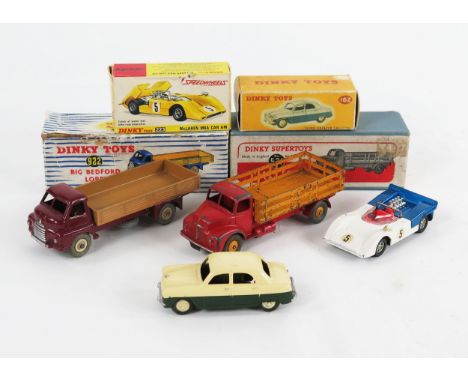 Dinky Toys Group including 531 Leyland Comet, 922 Big Bedford Lorry, 223 McLaren M8A Can Am, 162 Ford Zephyr (this one is res