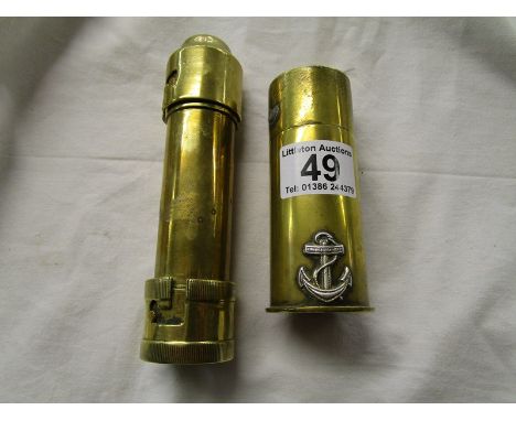 2 pieces of Trench Art to include lighter &amp; spring loaded candle stick