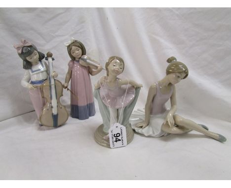 4 Lladro Nao figurines - 2 Girls playing instruments &amp; 2 Ballerinas
