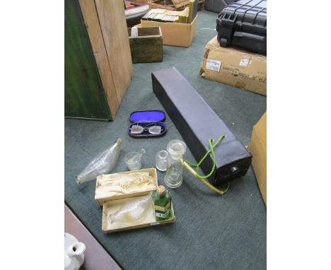 Collection of laboratory glass etc &amp; cased camera tripod