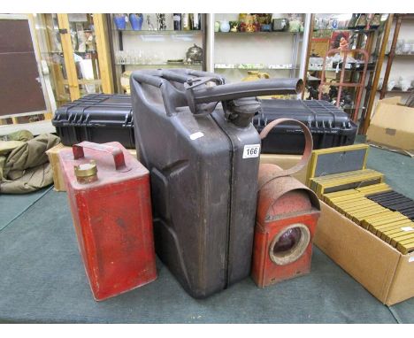 Jerry can, petrol can &amp; vintage road lamp