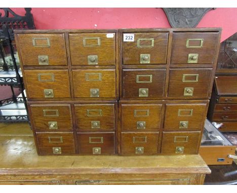 4 vintage banks of 4 oak filing drawers