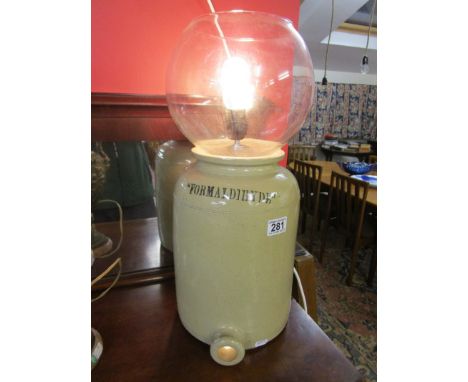Lamp made from stoneware formaldehyde flagon
