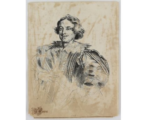 Portrait of Justus Suttermans after Anthony Van Dyck. Pen and ink on laid paper, 19th Century. Stamped 'S.Sloane' with pencil