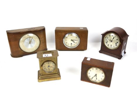Collection of seven mantel clocks, to include two with Gustav Becker movements, one with HAC movement, Time Savings Clock, an