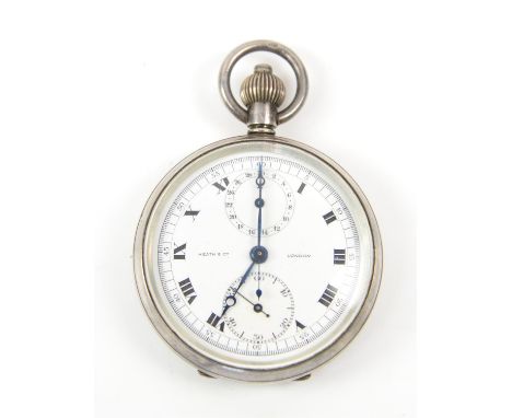 Centre sweep silver chronograph multi dial pocket watch, import marks by Heath and Co of LondonCondition Report:  Ewbank's do