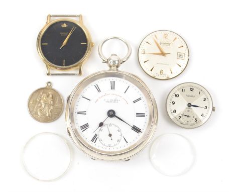 Silver pocket watch by 'J.G.Graves', open face with three watch movements, one by Rotary, Accurist, Seiko, and a silver St Ch