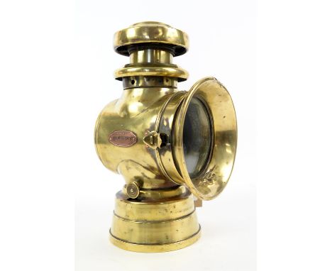 Early 20th century brass Lucas Burbury early motor car lamp, h27.5cm