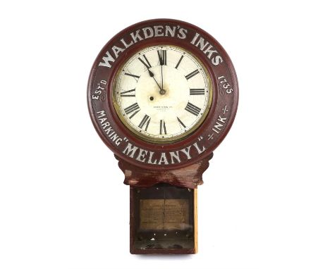 Early 20th Century Baird Clock Co. drop dial advertising clock, advertising Walkden's Inks Marking 'Melanyl Ink', h76.5cm, wi