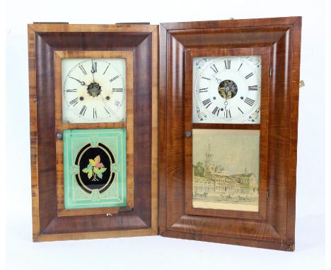 Three American wall clocks, comprising one by New Haven Clock Co, one by Seth Thomas and one by William Gilbert, largest 66 x