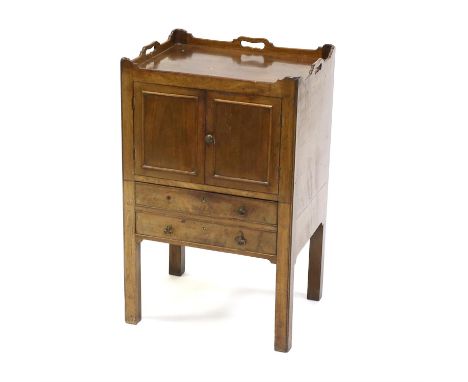 19th century mahogany commode, with gallery top over two cupboard doors and drawer on square legs, h81cm w51cm d40.5cm, toget