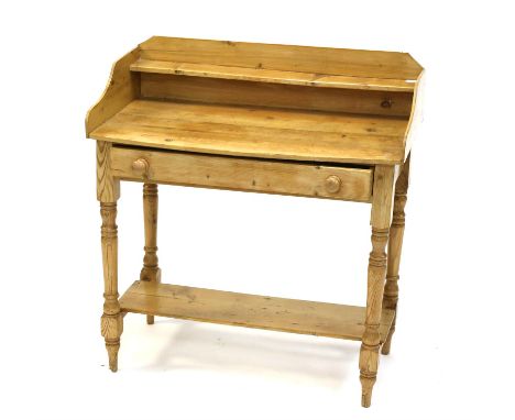 Pine dressing chest with gallery top over two short and two long drawers on turned feet, h96cm w98.5cm d50cm, together with a