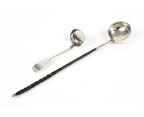 Scottish silver fiddle pattern toddy ladle by JMC Edinburgh 1845, and a silver bowl punch ladle with twist handle 