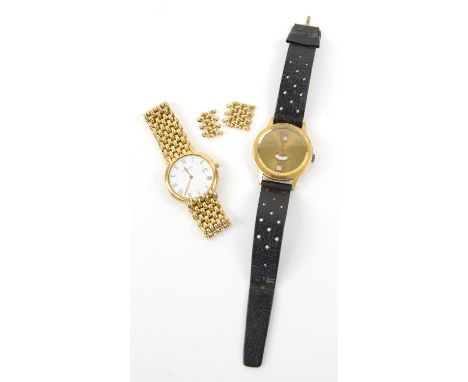 Two gentlemen's wristwatch including a Raymond Weil, Genève Swiss, gold plated dress watch with extra links and another mecha