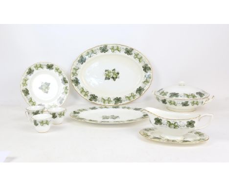 Royal Worcester Hop, Mathon dinner service comprising pair of covered vegetable tureens, 12 dinner plates, gravy boat and sta