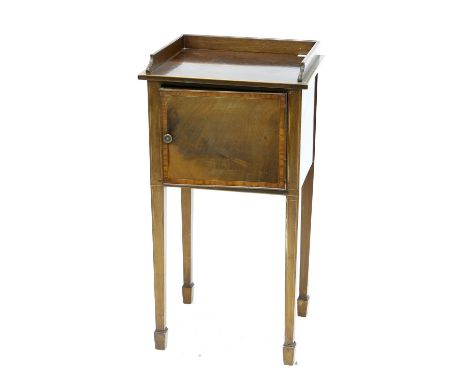 Early 20th century mahogany demi lune console tables on square tapering supports 79.5cm h w92cm d43.5 and inlaid mahogany pot