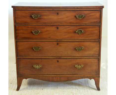 19th century chest of four long graduated drawers, on splayed bracket feet, H93 x W93 x D45cm Condition Report:  General wear