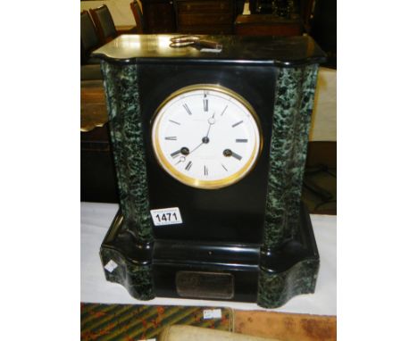 A superb French marble case mantel clock (key in office).