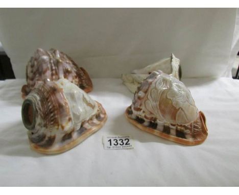3 carved cameo shell lamp shades and one other.