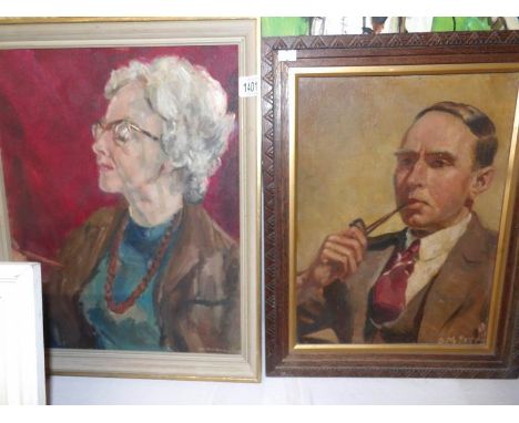 An oil portrait painting of a lady signed M Donington (label verso from Lincolnshire and South Humberside art society) and an
