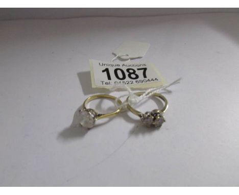 Two 9ct gold rings with white stones (one in a twist setting) sized K and L.