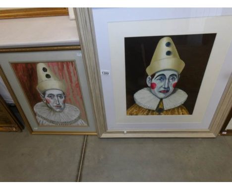 A 1970's oil on board of a crying clown by Maurice Falkiner, signed, along with a preparatory sketch in watercolours.