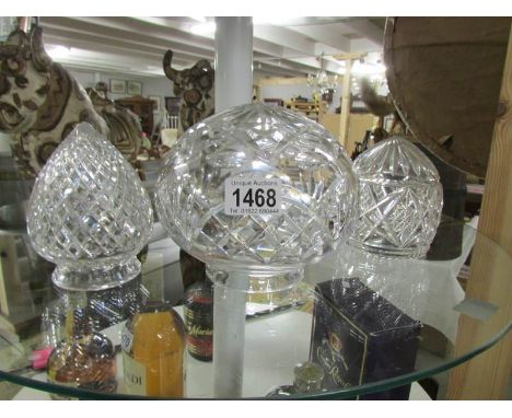 3 heavy cut crystal glass lamp shades.