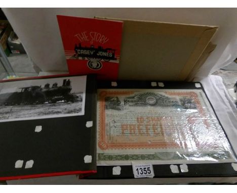 A photograph album containing photo's, ephemera, old railway company share certificates etc, all pertaining to U.S.A railways