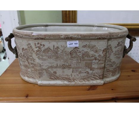 A reproduction twin handled ceramic planter