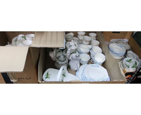 Three boxes containing a selection of the china wares including names such as Radford Crown china, Hammersley, etc 