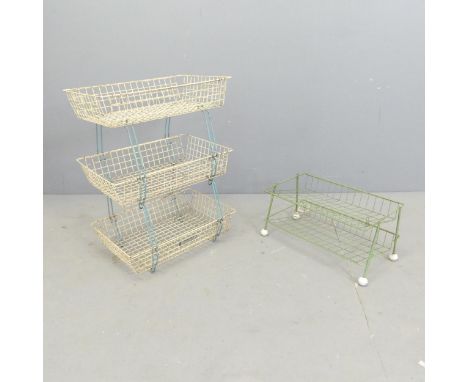 A three-tier vegetable rack, label for Beanstalk Extending Rack, 41x58x29cm, and another wirework shelf. (2) 