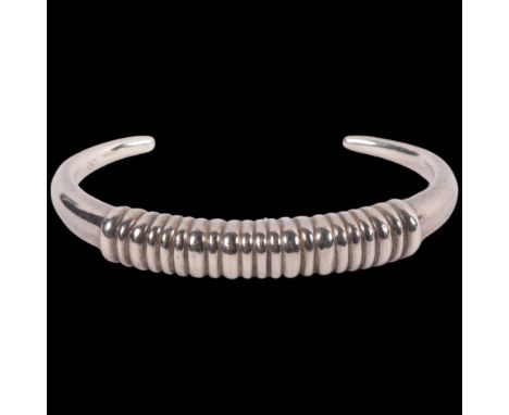 A Links of London sterling silver signature Sweetie open cuff bangle, W6.5cm 