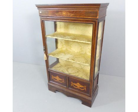 A Victorian crossbanded mahogany and walnut and satinwood strung display cabinet, with satinwood inlaid decoration, glazed do