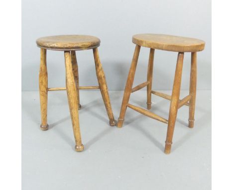 An antique elm stool and a vintage pine seated stool (2), tallest - 54cm. 