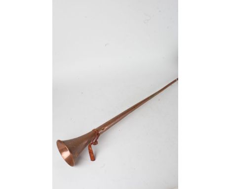 19th Century copper hunting horn, 120cm long&nbsp;