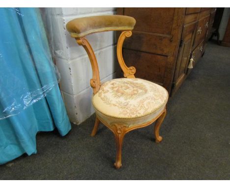A small bedroom chair with tapestry style upholstery, a/f, historic woodworm