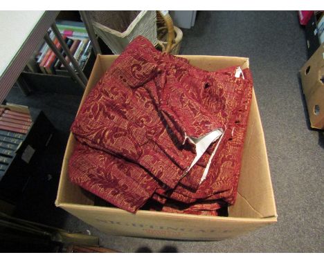 Two pairs of burgundy Laura Ashley curtains (140cm drop) and four cushions